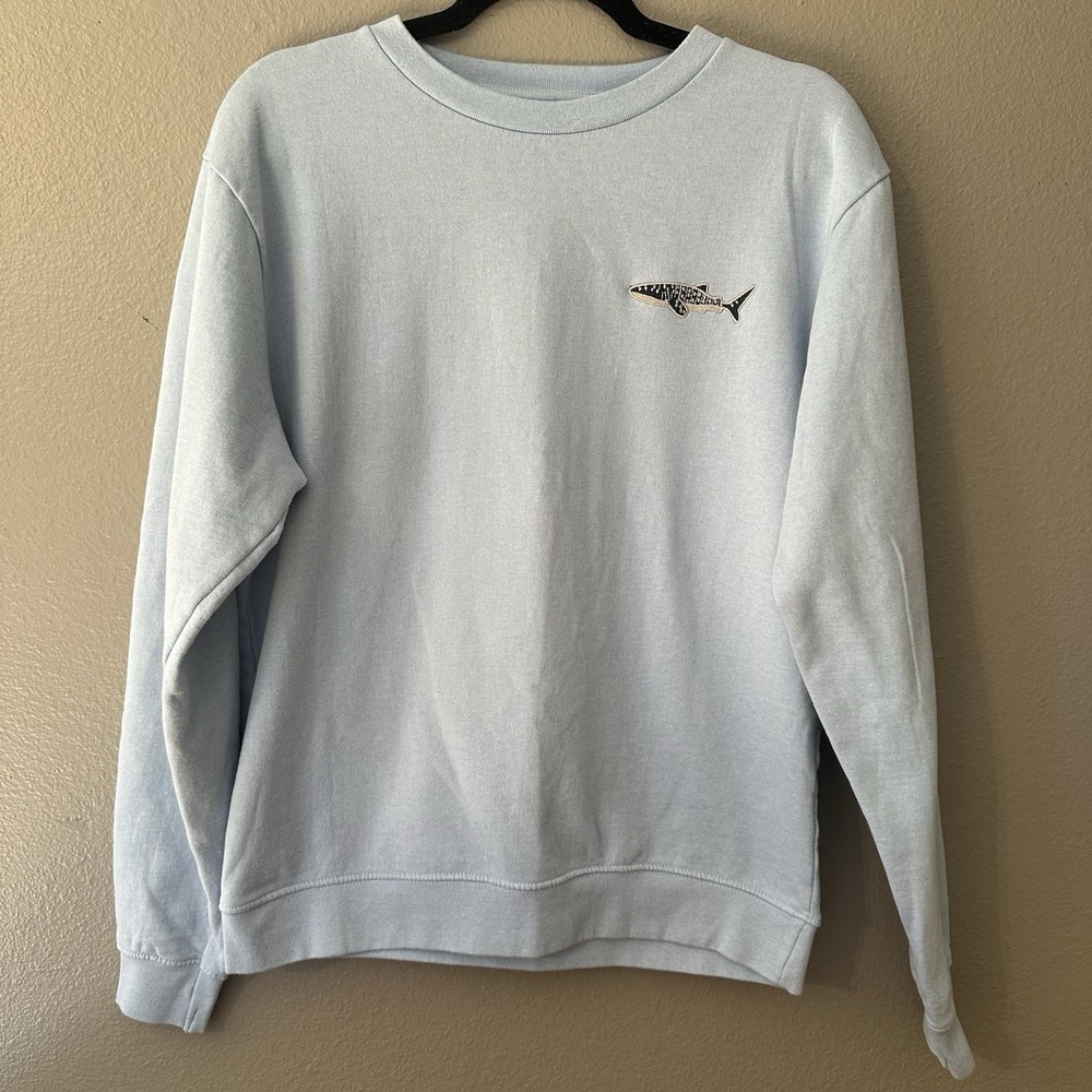 Embroidered Whale Blue Crewneck Pullover Sweatshirt Men's Size Small